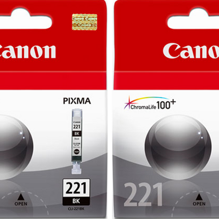 New Genuine Canon CLI-221 Black Ink Cartridges- 2 Pack