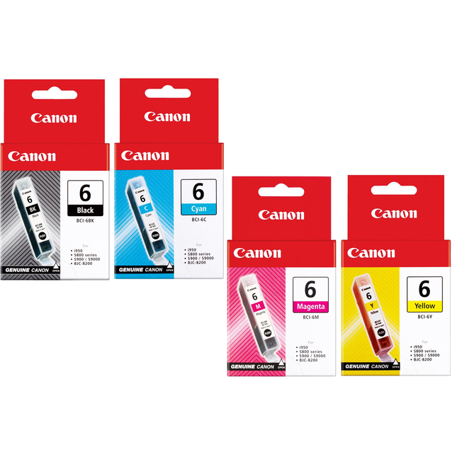 New Canon BCI-6 Black & Color Ink Cartridges, 4 Pack