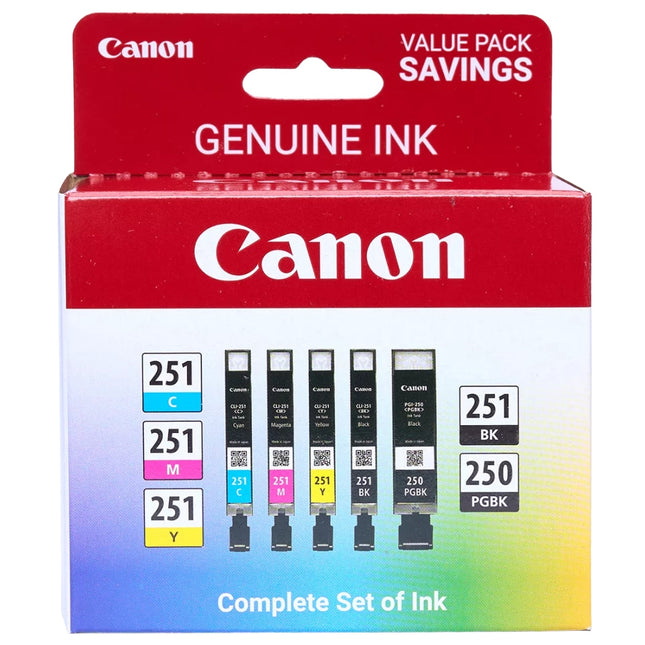 Canon PGI 250 Black & 251 Black & Color Ink Cartridge ( 5 Pack)