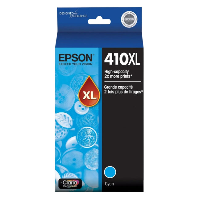 Epson 410XL Claria Premium High-Yield Cyan Ink Cartridge, T410XL220-S