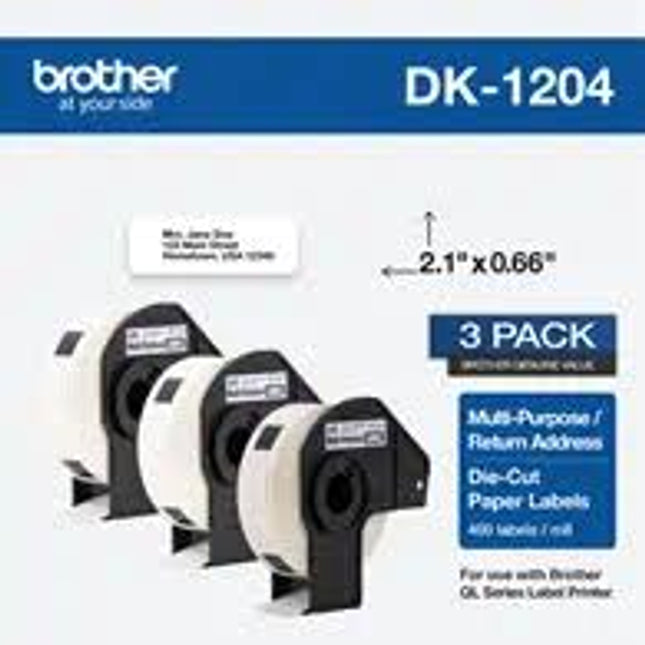 Original Brother DK-1204 Die-Cut Paper Label Rolls, 3PK