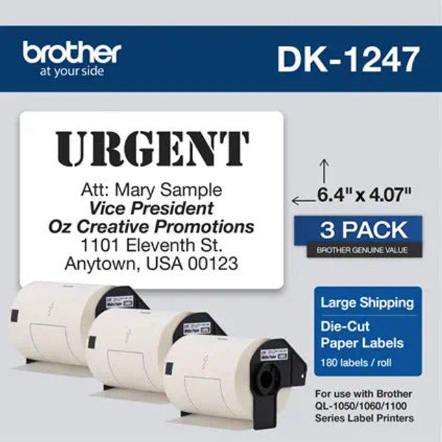 Original Brother DK-1247 Paper Shipping Labels, 3PK