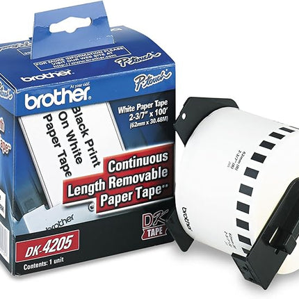 Original Brother DK4205 Removable Paper Label Tape for QL Printers, 2-3/7in x 100ft Roll, White