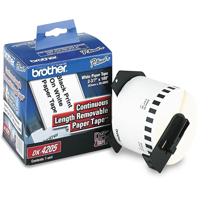 Original Brother DK4205 Removable Paper Label Tape for QL Printers, 2-3/7in x 100ft Roll, White