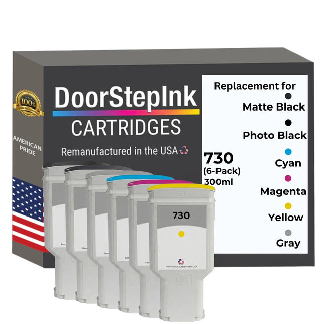 DoorStepInk Brand for HP 730 300ML Multi-Color (6-Pack) Remanufactured in the USA Ink Cartridge