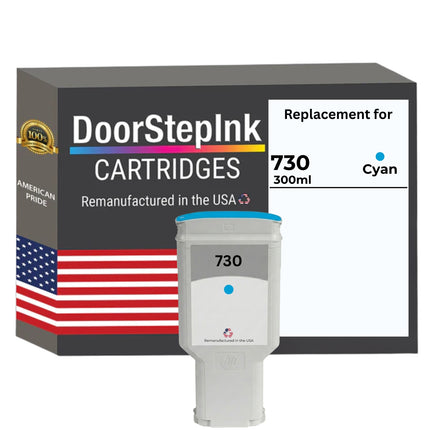 DoorStepInk Brand for HP 730 300ML (P2V68A) Cyan Remanufactured in the USA Ink Cartridge, P2V68A