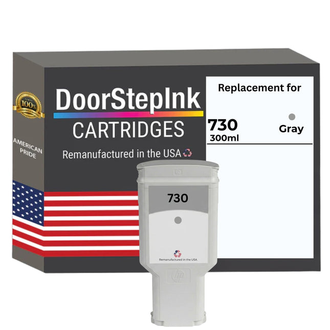 DoorStepInk Brand for HP 730 300ML (P2V72A) Gray Remanufactured in the USA Ink Cartridge, P2V72A