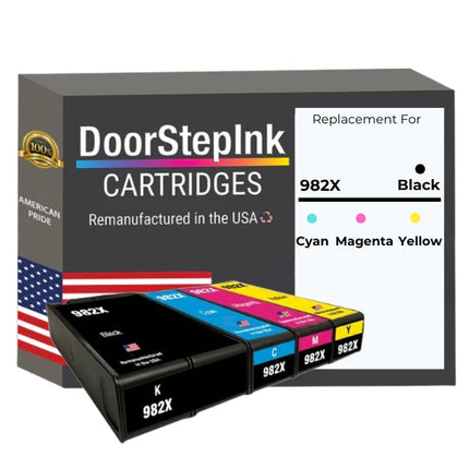 DoorStepInk Brand for HP 982X BCMY Remanufactured in the USA Ink Cartridge-4-Pack