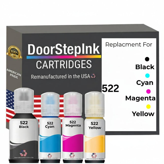 DoorStepInk Brand Replacement For Epson 522 (T522120-BCS) Standard Yield Black 140ml, CMY 70ml Ink Multi-Color Bottle Made in the USA