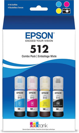 Original Epson T512 EcoTank Multi-Color (4-Pack) Ink Bottle, T512520-S