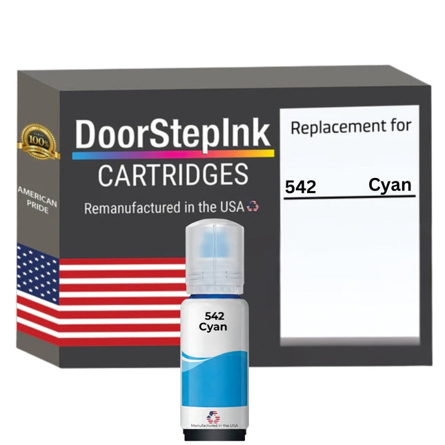 DoorStepInk Brand Replacement For Epson 542 (T542220-S) 70 ml Cyan Ultra High Yield Ink Bottle Made in the USA, T542220-S