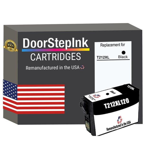 DoorStepInk Brand for Epson T212XL High Yield Black Remanufactured in USA Ink Cartridge,T212XL120