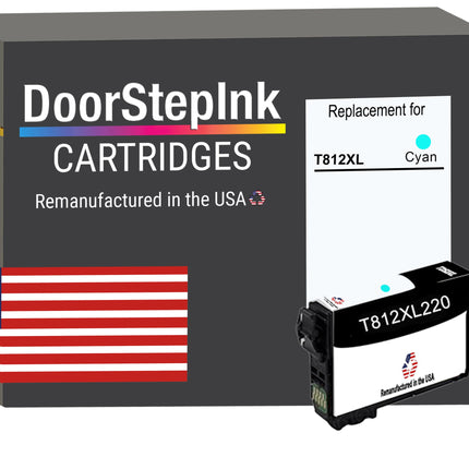 DoorStepInk Brand for Epson T812XL High Yield Cyan Remanufactured in USA Ink Cartridge,T812XL220