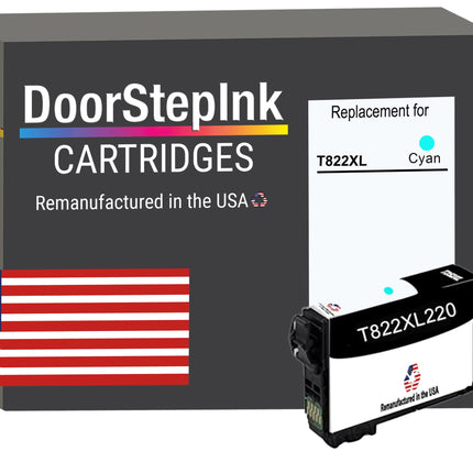 DoorStepInk Brand for Epson T822XL High Yield Cyan Remanufactured in USA Ink Cartridge,T822XL220