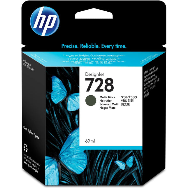 Original HP 728 High Yield Matte Black Ink Cartridge, F9J64A