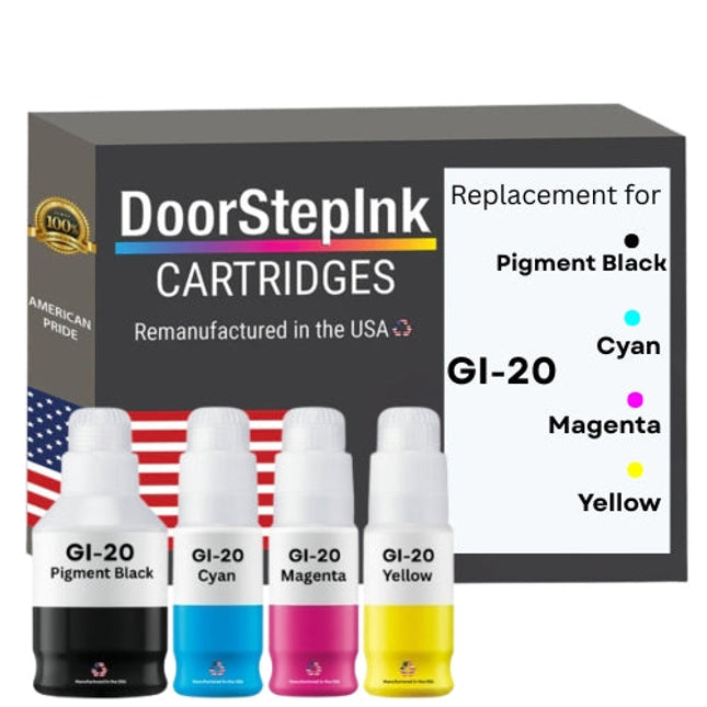 DoorStepInk Brand Replacement For Canon GI-20 PGBK 170ml CMY 70ml Ink Multi-Color Bottle Made in the USA