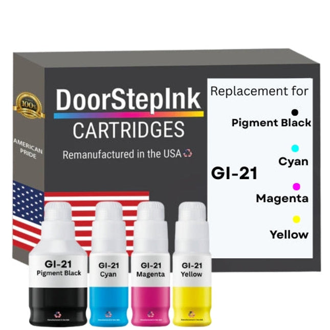 DoorStepInk Brand Replacement For Canon GI-21 PGBK 170ml CMY 70ml Ink Multi-Color Bottle Made in the USA