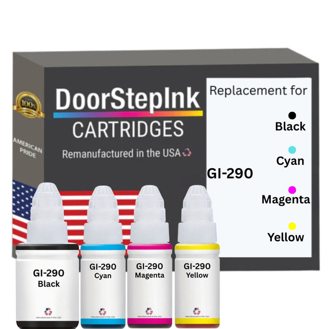 DoorStepInk Brand Replacement For Canon GI-290 BK 135ml CMY 70ml Ink Multi-Color Bottle Made in the USA