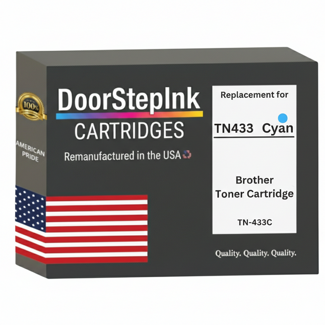 DoorStepInk Brand For Brother TN433C High Yield Cyan Remanufactured in the USA Toner Cartridge,TN433C