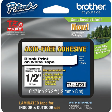 Original Brother P-Touch TZE-AF231 Standard Yield Black on White Label Tape 12mm x 8 m, BRTTZEAF23