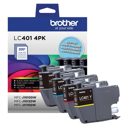 Genuine Brother LC401 Multi-Pack Ink, Black/Cyan/Magenta/Yellow, Pack Of 4 Cartridges, LC4014PKS