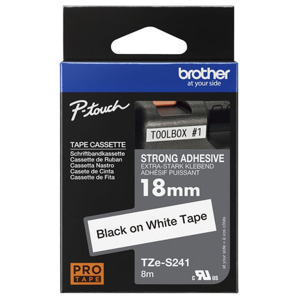 Genuine Brother TZe-S241 Labelling Tape Cassette – Black on White, 18mm wide