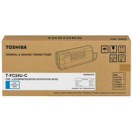 Genuine Toshiba TFC34UC Standard Yield Cyan Toner Cartridge, T-FC34U-C