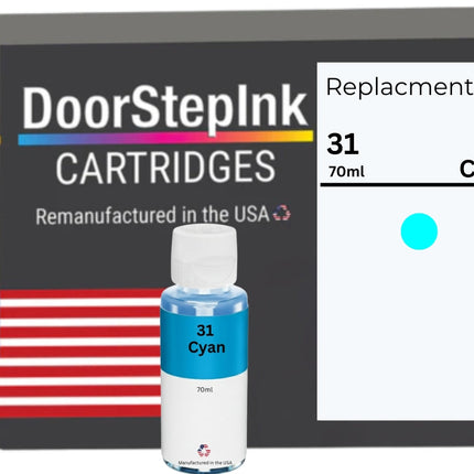DoorStepInk Brand Replacement for HP 31 (1VV26AN) 70-ml Cyan Standard Yield Ink Bottle Made in the USA