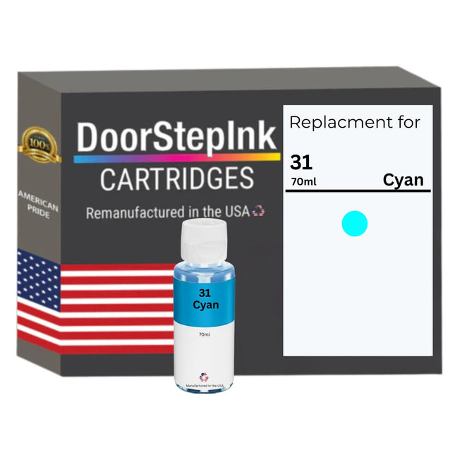 DoorStepInk Brand Replacement for HP 31 (1VV26AN) 70-ml Cyan Standard Yield Ink Bottle Made in the USA