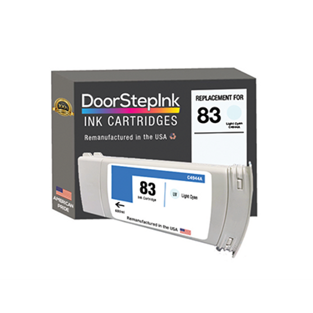 DoorStepInk Remanufactured in the USA Ink Cartridge for HP 83 UV 680mL (C4944A) Light Cyan