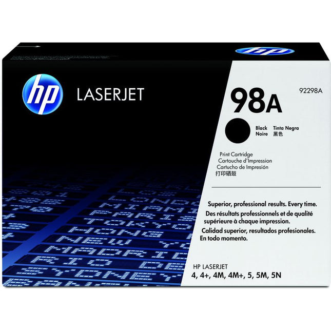 HP 98A Black Laser Toner Cartridge, 92298A