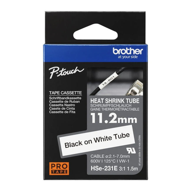 Original Brother HSe231E 11.2mm (0.44in) Black on White 3:1 Heat Shrink Tube