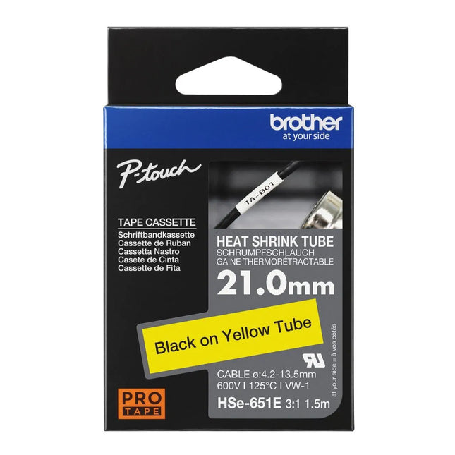 Genuine Brother Pro Tape HSe-651E Heat Shrink Tubing - Black on Yellow