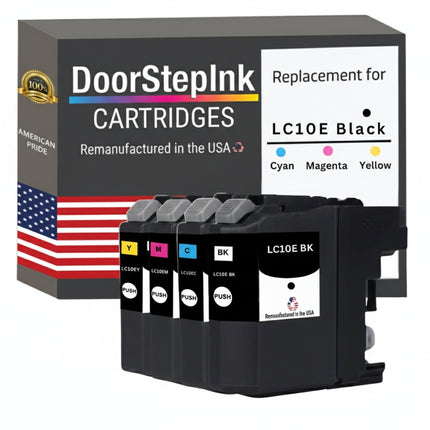 DoorStepInk Brand for Brother LC10E BCMY Extra High Yield Remanufactured in USA Inkjet Cartridge, 4-Pack