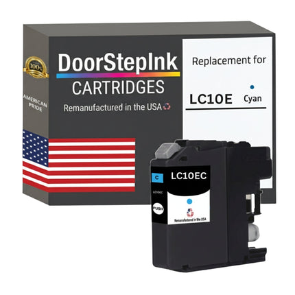 DoorStepInk Brand for Brother LC10E Cyan Extra High Yield Remanufactured in USA Inkjet Cartridge, LC10EC