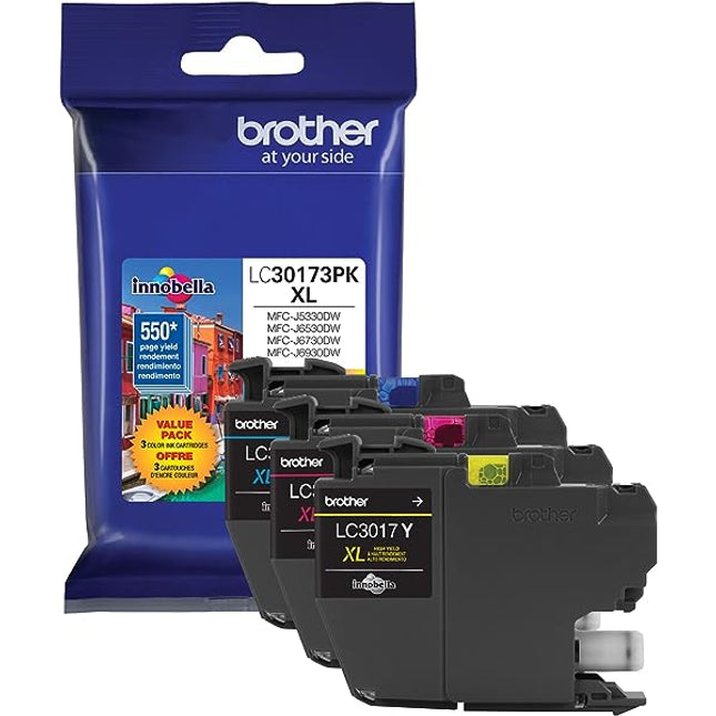 Original Brother LC3017XL Cyan, Magenta, Yellow Ink Cartridge, 3-Pack