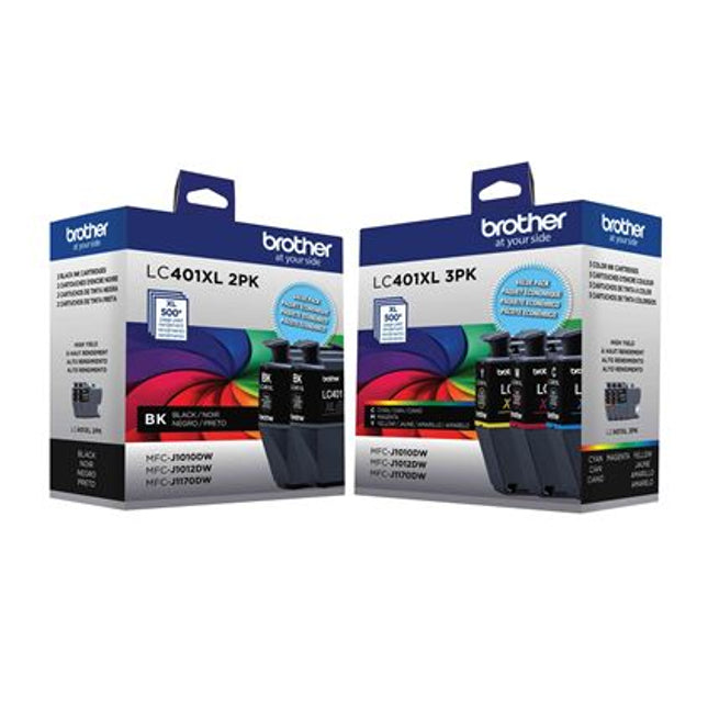 Genuine Brother LC401XL High Yield Ink, (Black 2-pack) Cyan/Magenta/Yellow, Pack Of 5 Cartridges