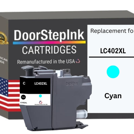 DoorStepInk Brand for Brother LC402XL Cyan High Yield Remanufactured in USA Inkjet Cartridge