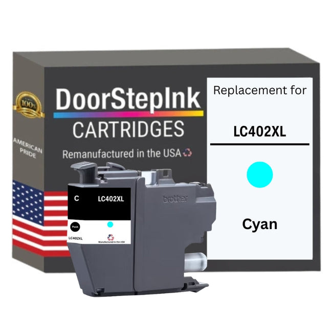 DoorStepInk Brand for Brother LC402XL Cyan High Yield Remanufactured in USA Inkjet Cartridge