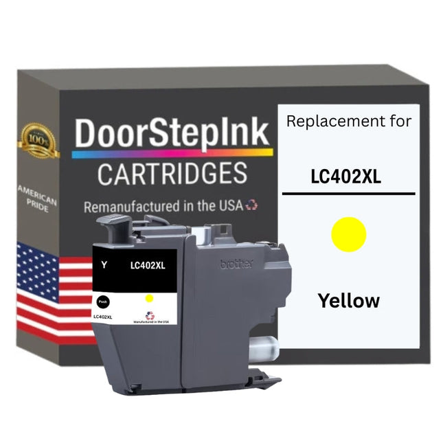 DoorStepInk Brand for Brother LC402XL Yellow High Yield Remanufactured in USA Inkjet Cartridge