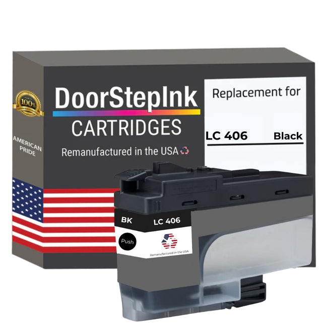 DoorStepInk Brand for Brother LC-406 Standard Yield Black Remanufactured in the USA Ink Cartridge, LC406BK