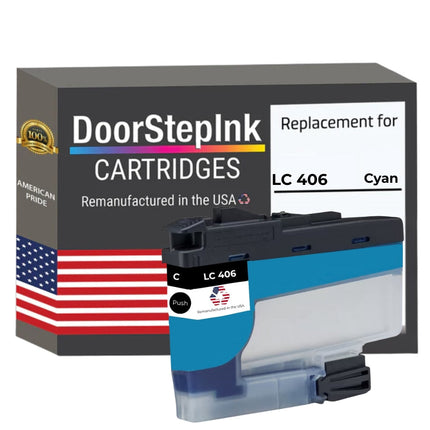 DoorStepInk Brand for Brother LC-406 Standard Yield Cyan Remanufactured in the USA Ink Cartridge, LC406C