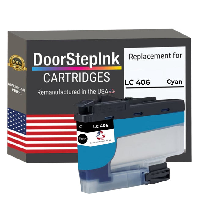 DoorStepInk Brand for Brother LC-406 Standard Yield Cyan Remanufactured in the USA Ink Cartridge, LC406C