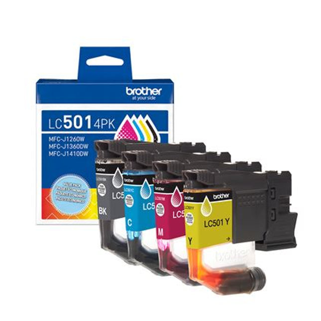 Original Brother LC501 Standard Yield Multi-Color (BCMY) Ink Cartridge, 4-Pack