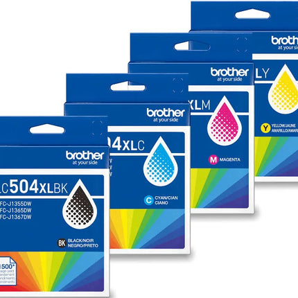 Original Brother LC504XL High Yield Multi-Color (BCMY) Ink Cartridge, 4-Pack