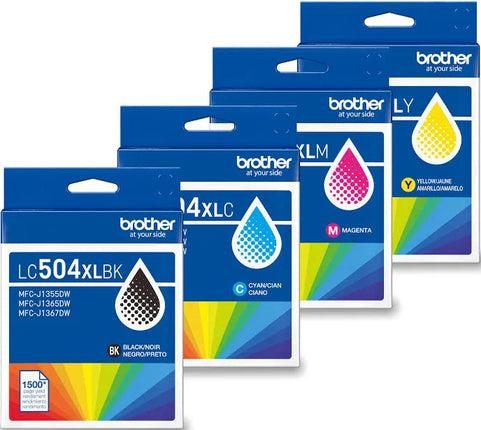 Original Brother LC504XL High Yield Multi-Color (BCMY) Ink Cartridge, 4-Pack