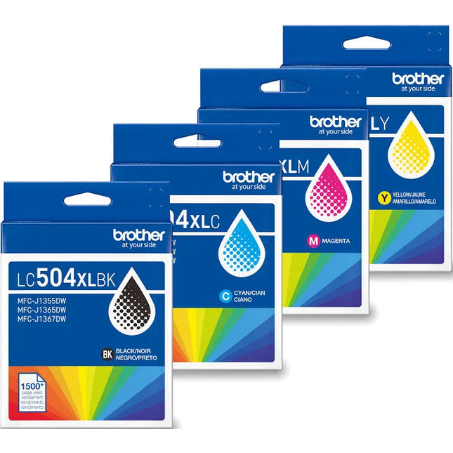 Original Brother LC504XL High Yield Multi-Color (BCMY) Ink Cartridge, 4-Pack