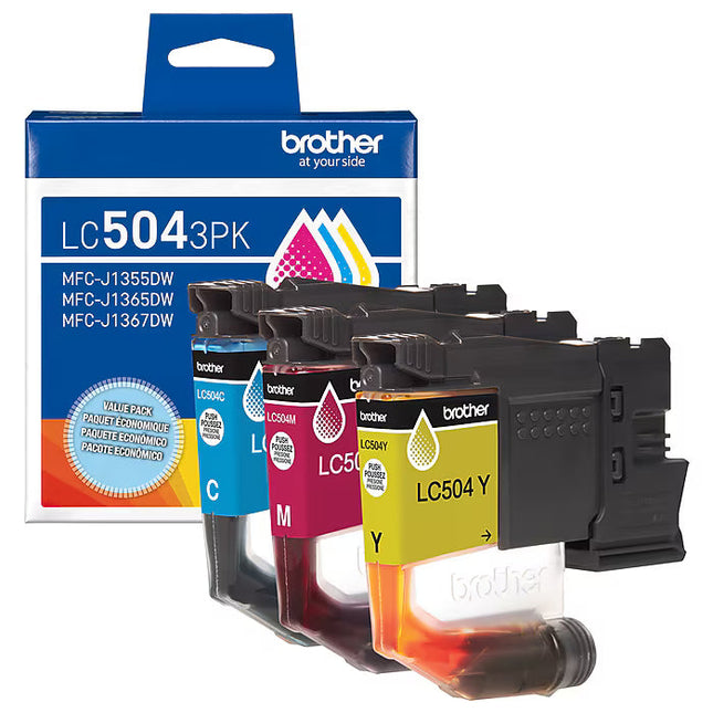 Original Brother LC504XL High Yield Multi-Color (CMY) Ink Cartridge,3-Pack