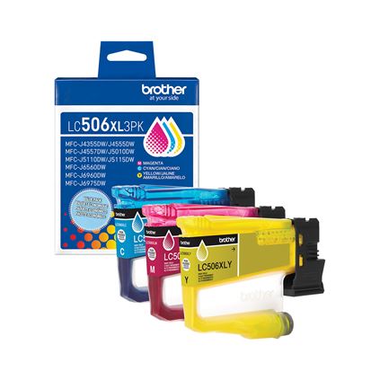 Original Brother LC506XL High Yield Multi-Color (CMY) Ink Cartridge,3-Pack