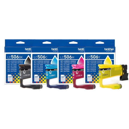 Original Brother LC506 Standard Yield Multi-Color (BCMY) Ink Cartridge, 4-Pack